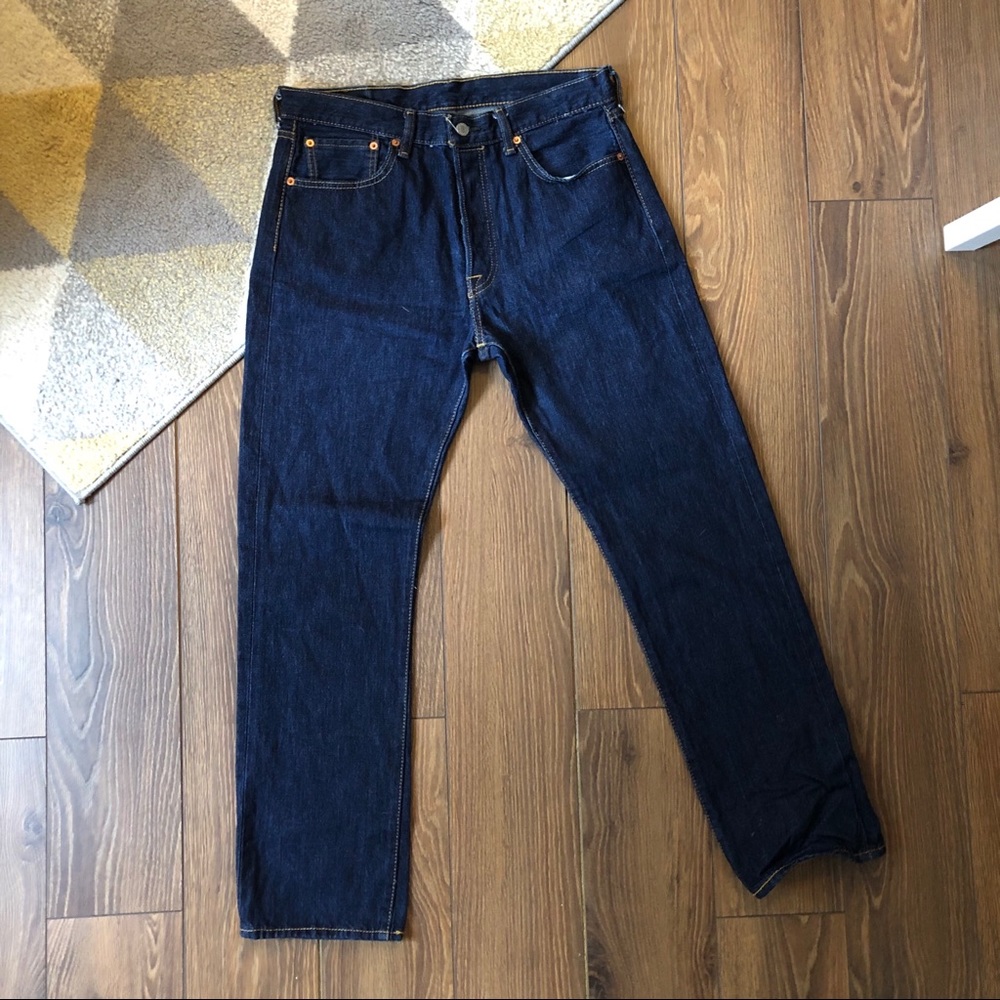 Men's Levis 501 Dark Blue Wash Denim Jeans